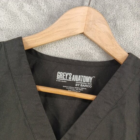 GREY's ANATOMY by BARCO Scrubs Uniform Top Size LARGE(12-14) Black Woven Rayon - Picture 7 of 11